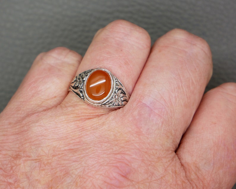 Vintage Sterling Silver & Karneol Ring Storlek 9.25 - Orange Ädelsten Hantverksmässigt Tillverkade Smycken - KW5 bild 6