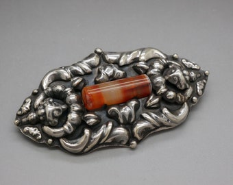 Antique 800 Silver Filigree Brooch - Romantic Flower