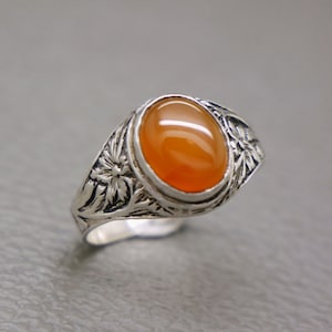 Vintage Sterling Silver & Karneol Ring Storlek 9.25 - Orange Ädelsten Hantverksmässigt Tillverkade Smycken - KW5 bild 1