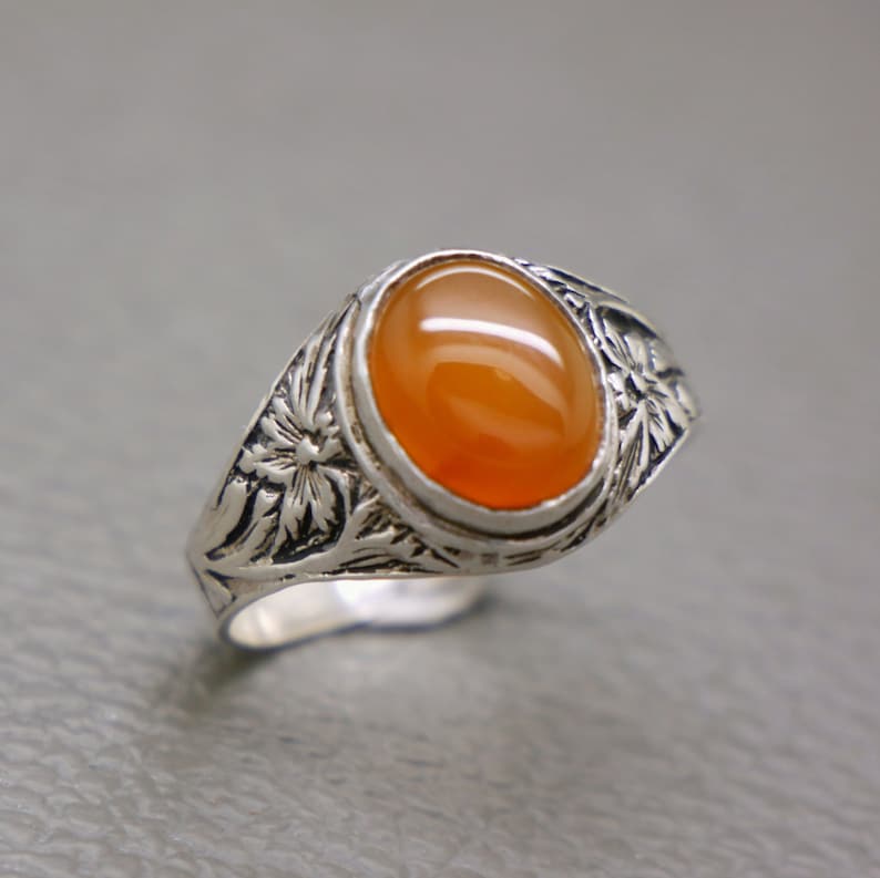 Vintage Sterling Silver & Karneol Ring Storlek 9.25 - Orange Ädelsten Hantverksmässigt Tillverkade Smycken - KW5 bild 1