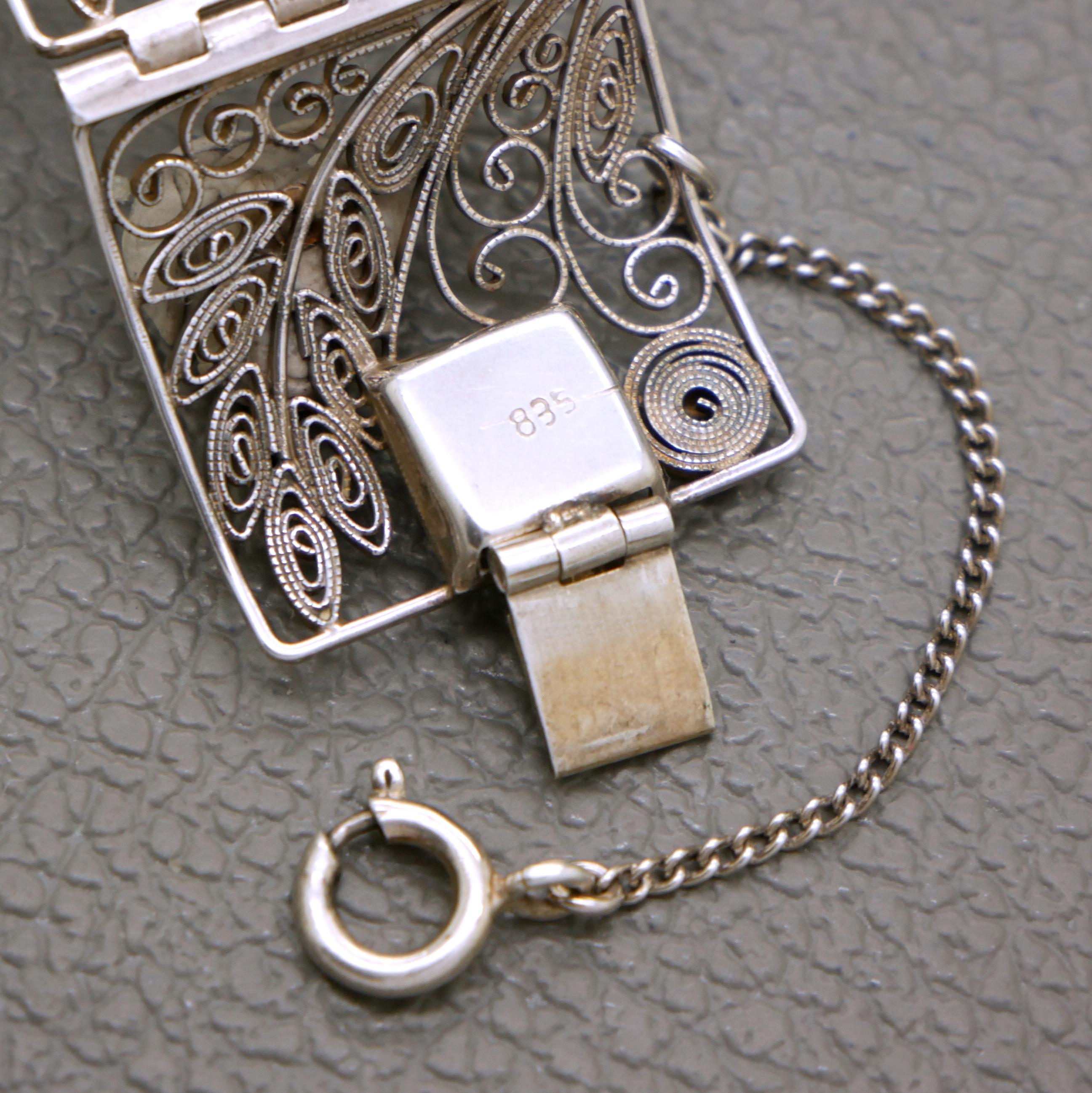 Vintage 835 Silver Filigree Bracelet: Wide Floral Panel, 1960s