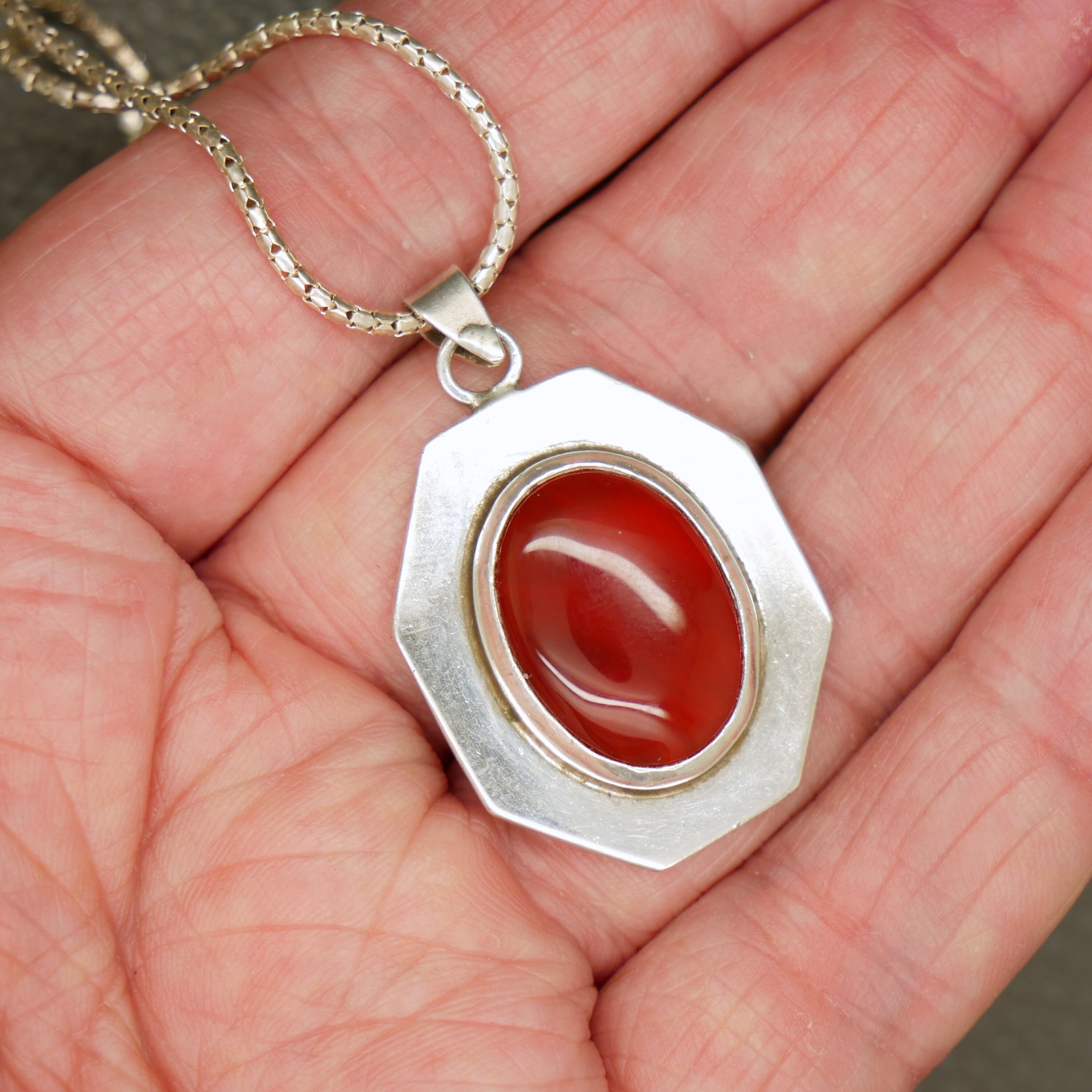 Vintage Carnelian & Sterling Silver Pendant With Optional 20