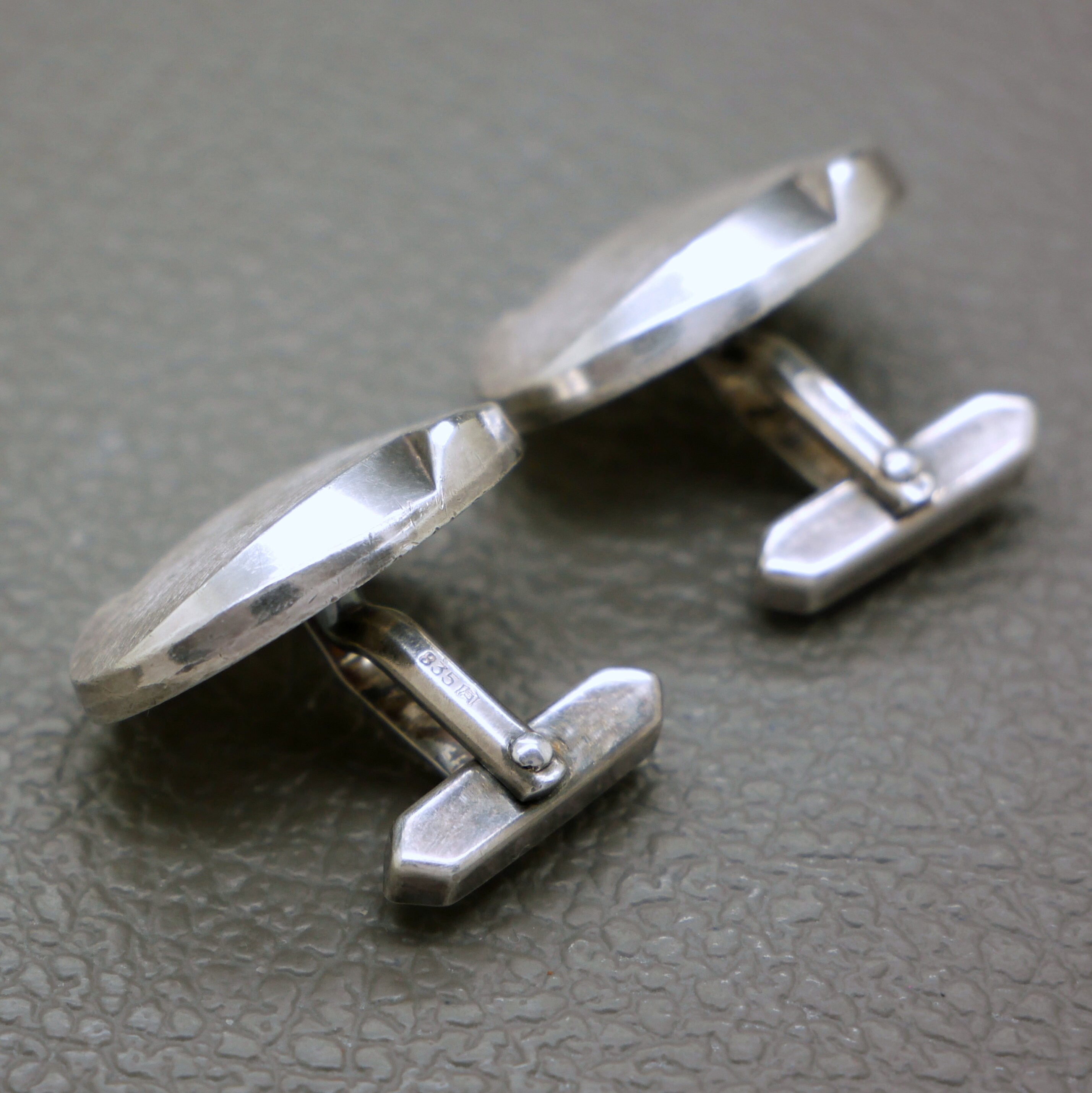 Boutons De Manchette Vintage Argent 835 - Créateur Allemand Années 70, Style Moderniste, Occasion En Très Bon état