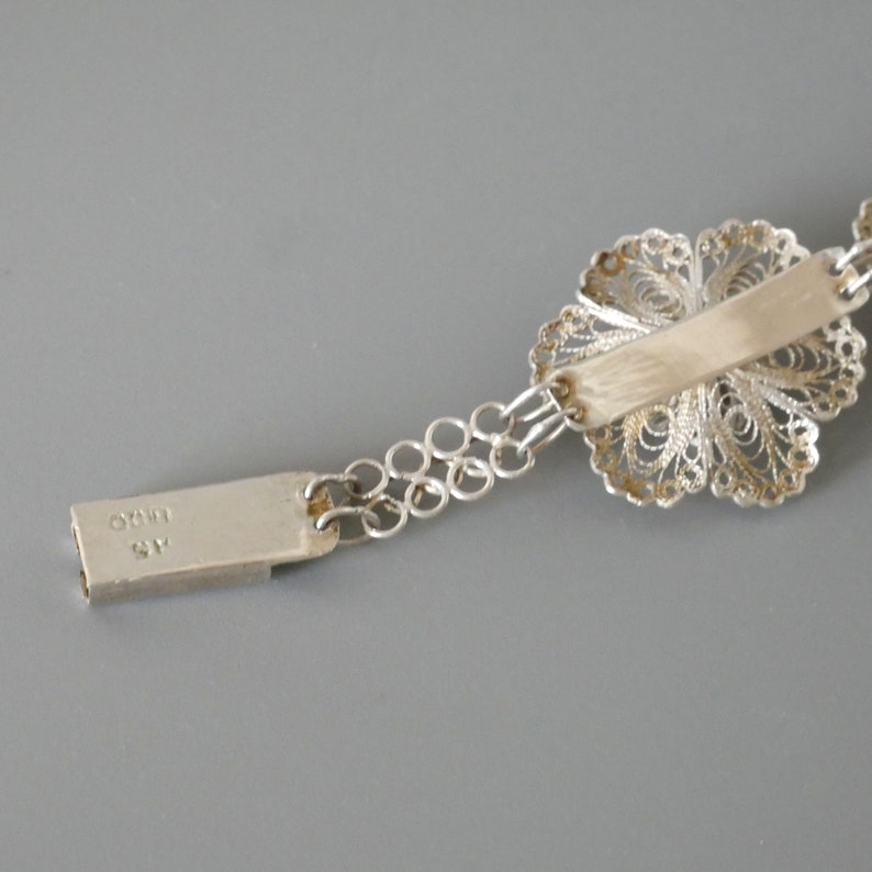 Vintage filigree silver bracelet Flower design hallmarked silver bracelet 1950/'s mid century Javanese Yogya silver jewelry