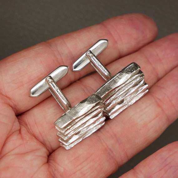 Textured Modernist 800 Silver Rectangular Cufflin… - image 5