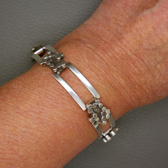 Brutalist Design Solid Silver Panel Bracelet - Mi… - image 2