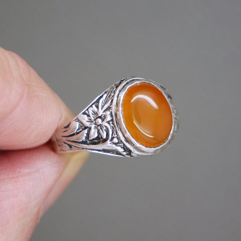 Vintage Sterling Silver & Karneol Ring Storlek 9.25 - Orange Ädelsten Hantverksmässigt Tillverkade Smycken - KW5 bild 5
