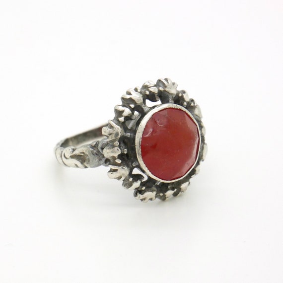 Antique Carnelian Ring Size 6.50, 800 Silver & Fa… - image 3