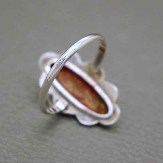 Vintage Red Coral & 835 Silver Ring, Genuine Medi… - image 8