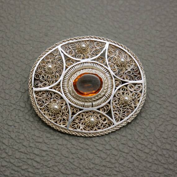 ヴィンテージ フィリグリー ブローチ ヴィンテージ シトリン スターリングシルバー フィリグリー ブローチ