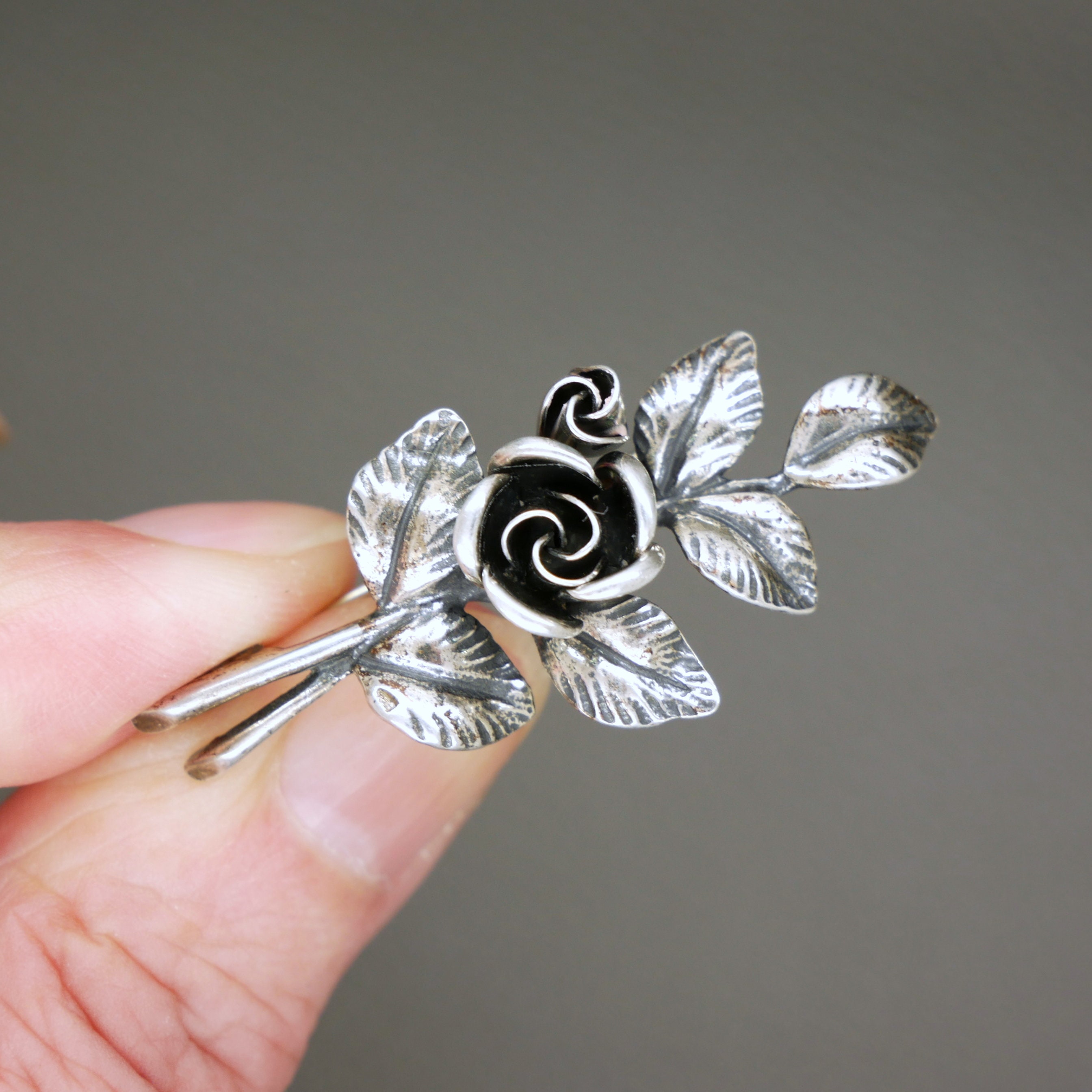 TEKA Theodor Klotz Sterling Silver Rose Flower Brooch - Mid