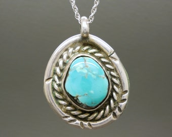 Turquoise & Sterling Silver Pendant, Navajo Native American Artisan Handcrafted Jewelry, Blue Turquoise December Birthstone