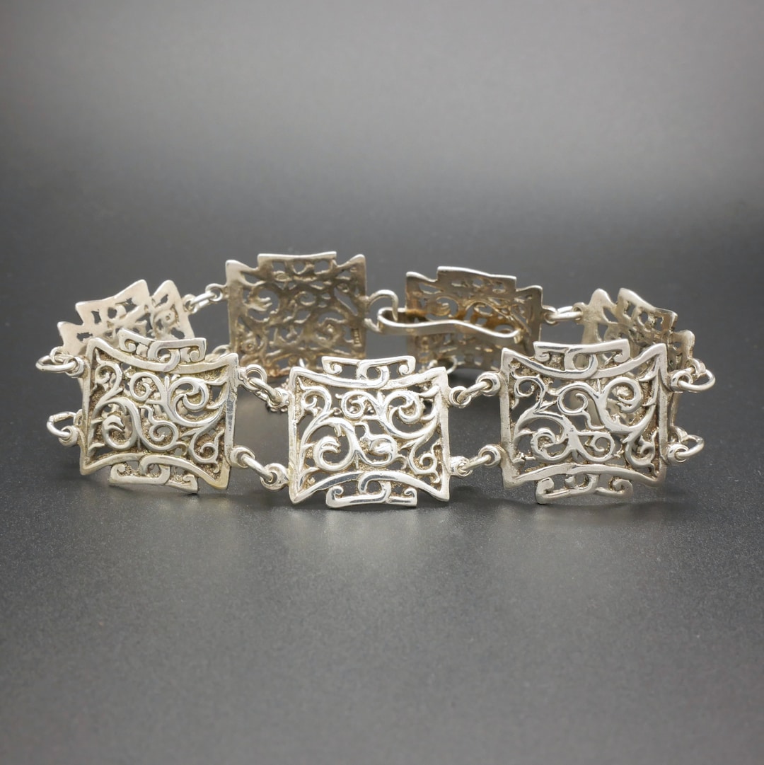 Bracelet Vintage Rigide Décor Extrémités Argent Poli - Réf. 244 - Occasion
