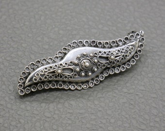 Antique 800 Silver Filigree Brooch - Romantic Flower