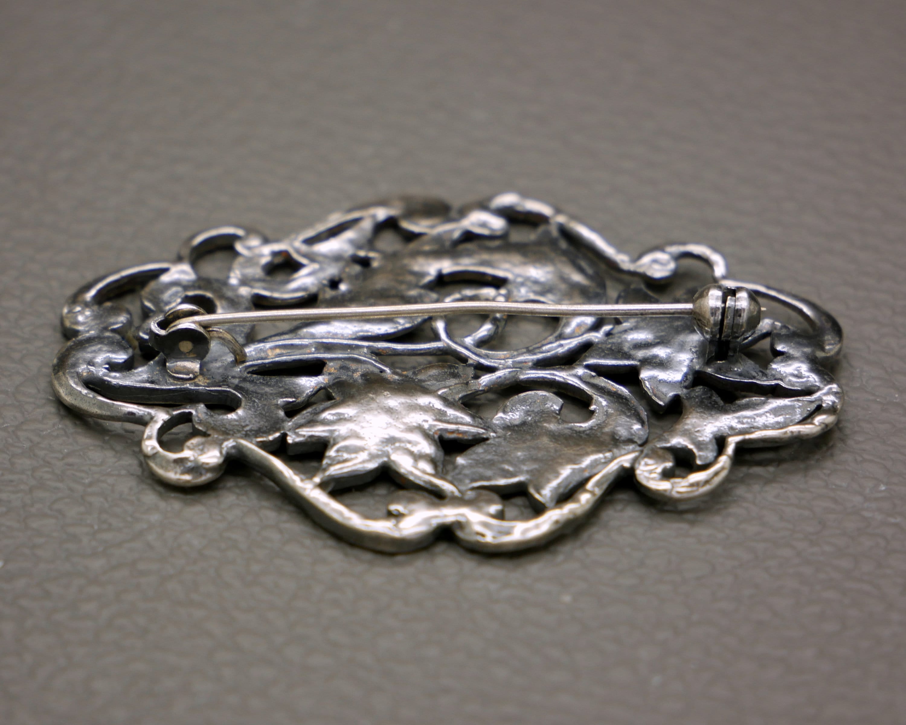 Antique 835 Silver Brooch With Openwork Flower Ornament