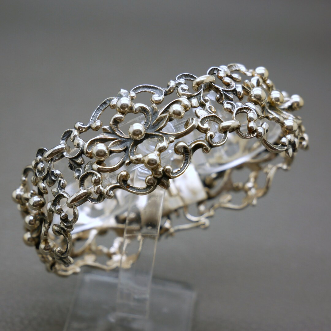 Vintage 835 Silver Bracelet, Biedermeier Style Panel Bracelet With Stylized Flower Ornament - Etsy Vintage 835 Silver Bracelet, Biedermeier Style Panel Bracelet With Stylized Flower Ornament - Etsy