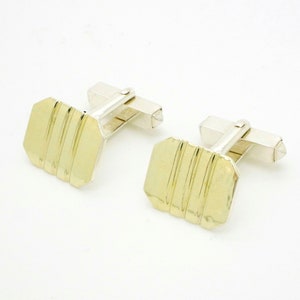 Sterling Silver Cufflinks, Gold Filled Silver Cuff Links, Art Deco Style Mid Century Vintage Mens Jewelry, Gift for Him