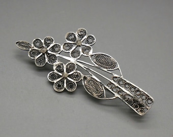 Broche Vintage Grande Et élégante En Alliage Argenté, Décor Filigrane Rare - Occasion En Parfait état