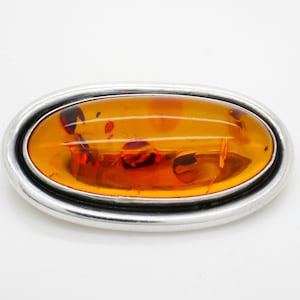 Vintage Baltic Amber Brooch: Sterling Silver Mid Century Pin