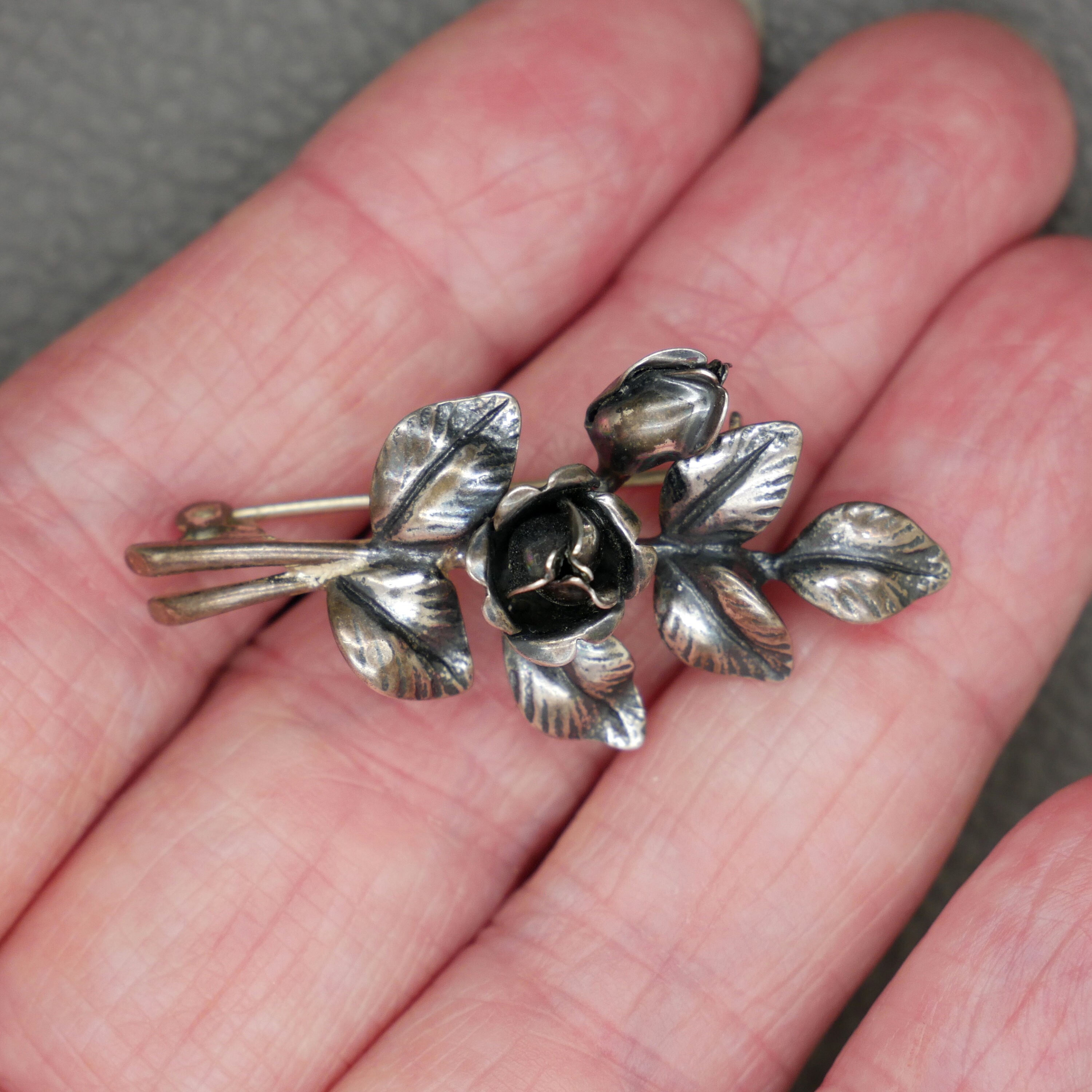 TEKA Theodor Klotz Sterling Silver Rose Brooch: German Mid Century