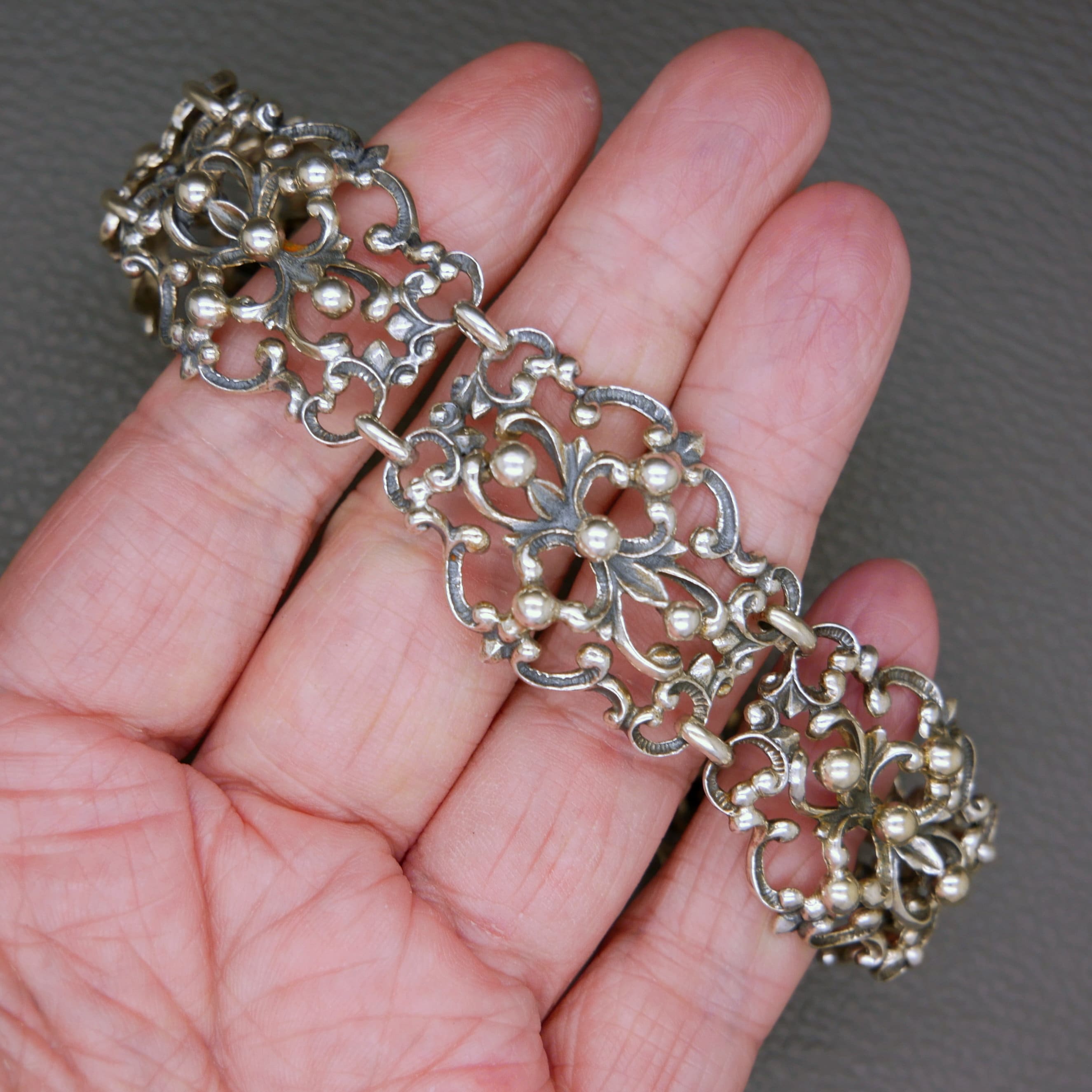 Vintage 835 Silver Bracelet, Biedermeier Style Panel Bracelet With Stylized  Flower Ornament - Etsy