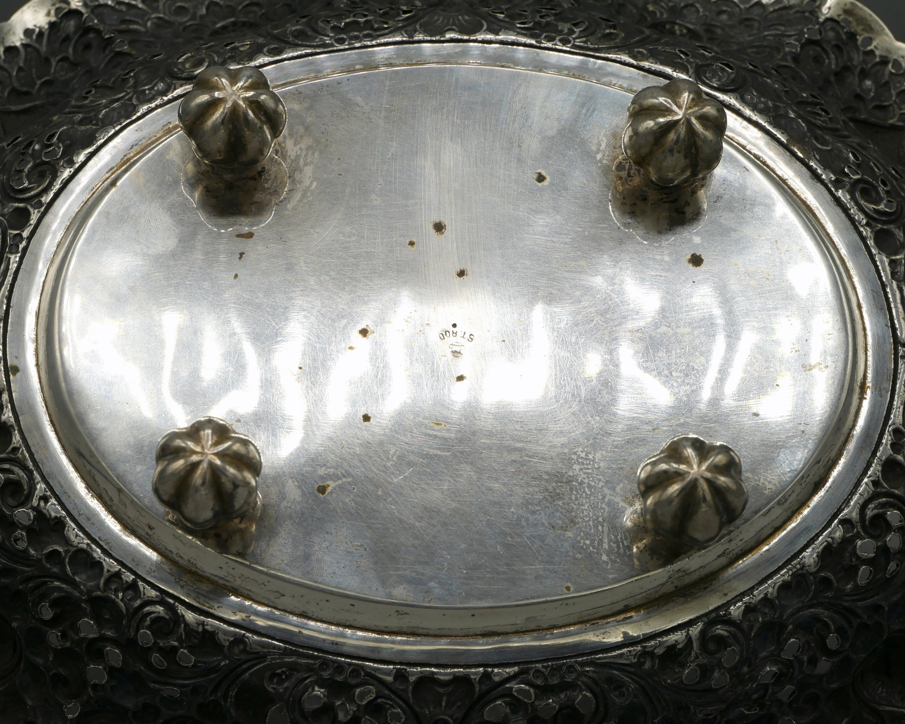 Antique 800 Silver Large Oval Footed Bowl 539 Grams - Asian Antique 800 Silver Large Oval Footed Bowl 539 Grams - Asian