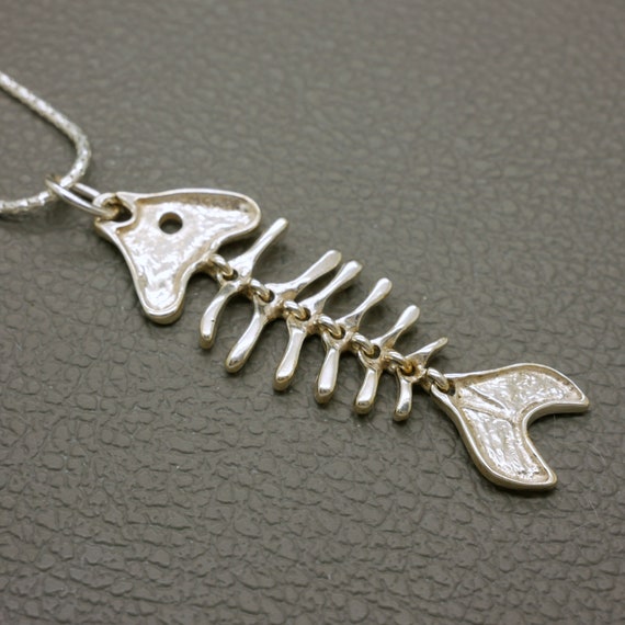 Vintage 835 Silver Fish Bone Skeleton Pendant wit… - image 6