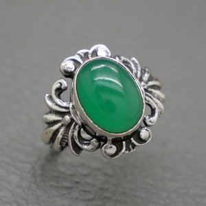 Vintage 835 Silver Green Chrysoprase Ring - Biedermeier Victorian Style Jewelry, May Birthstone - KW5