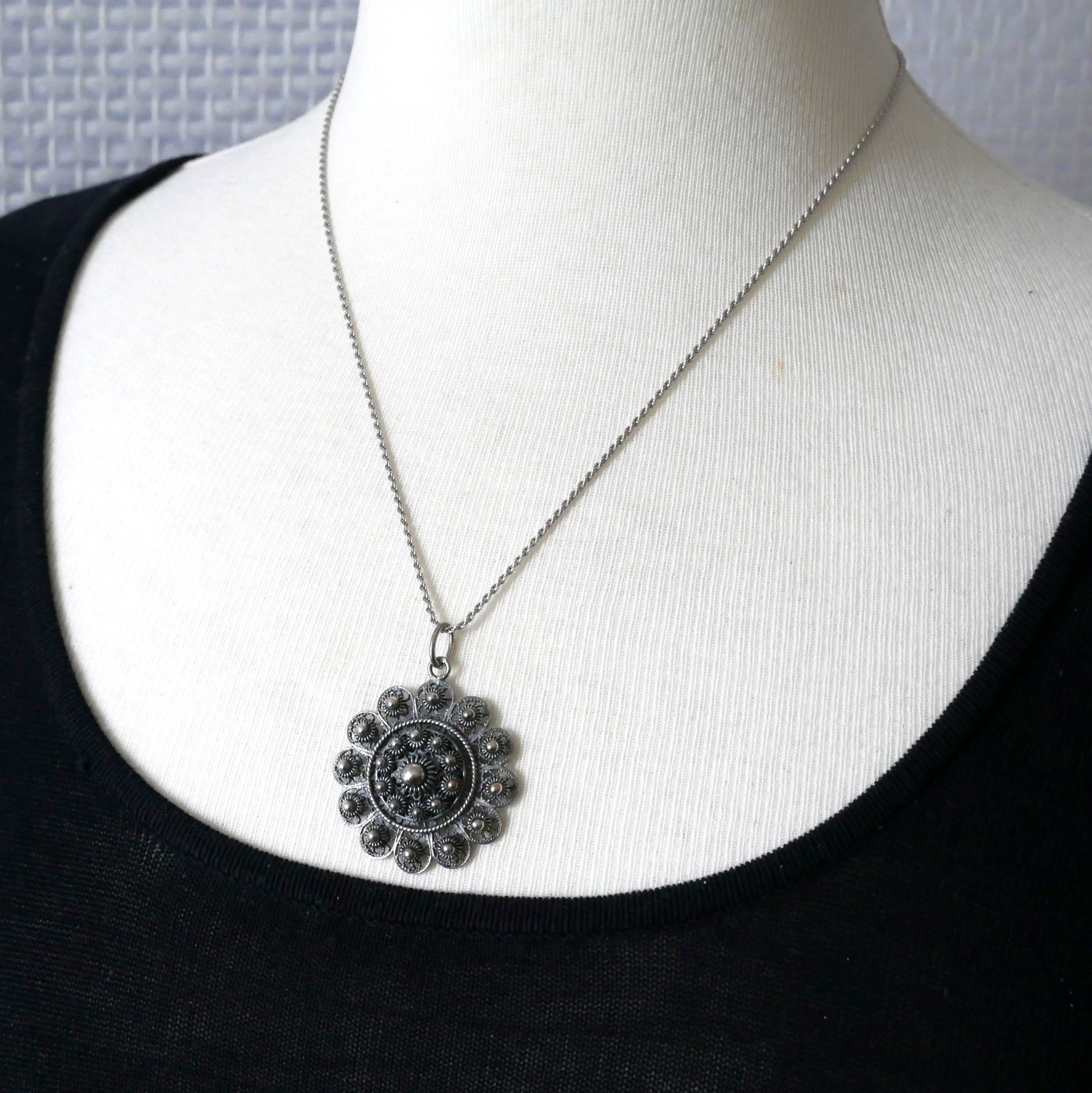 Vintage 835 Silver Dutch Button Pendant - Traditional Dutch