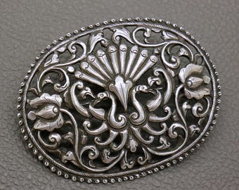 Antique 800 Silver Filigree Brooch - Romantic Flower
