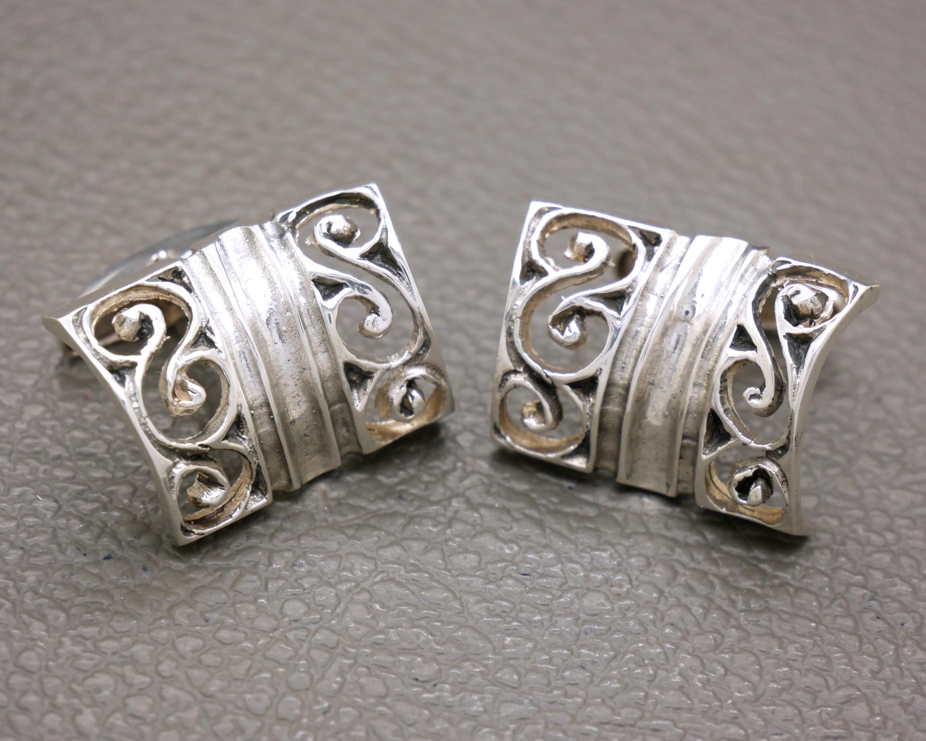 Boutons De Manchette Brutalistes En Argent Sterling 925 – Vintage Rétro (années 30-50) – Très Bon état