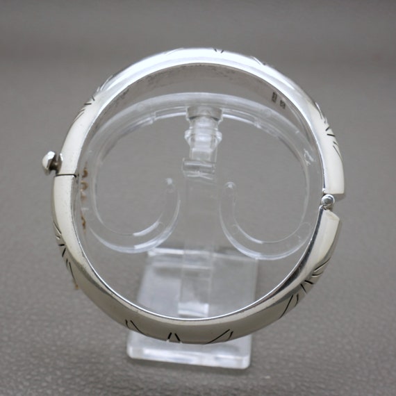 Vintage Sterling Silver Hinged Bangle Bracelet wi… - image 8