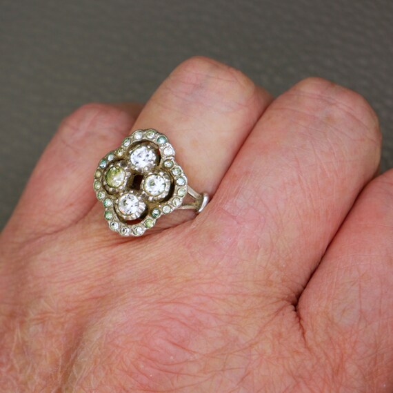Antique Diamond Simili Crystal & 835 Silver Ring … - image 4