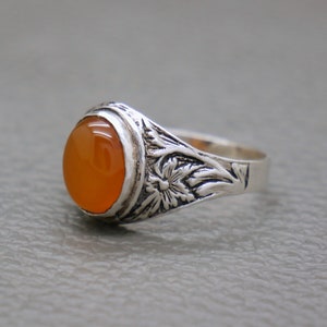 Vintage Sterling Silver & Karneol Ring Storlek 9.25 - Orange Ädelsten Hantverksmässigt Tillverkade Smycken - KW5 bild 4