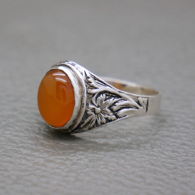Vintage Sterling Silver & Karneol Ring Storlek 9.25 - Orange Ädelsten Hantverksmässigt Tillverkade Smycken - KW5 bild 4