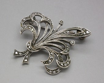 Antique 800 Silver Filigree Brooch - Romantic Flower