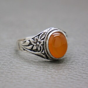 Vintage Sterling Silver & Karneol Ring Storlek 9.25 - Orange Ädelsten Hantverksmässigt Tillverkade Smycken - KW5 bild 2