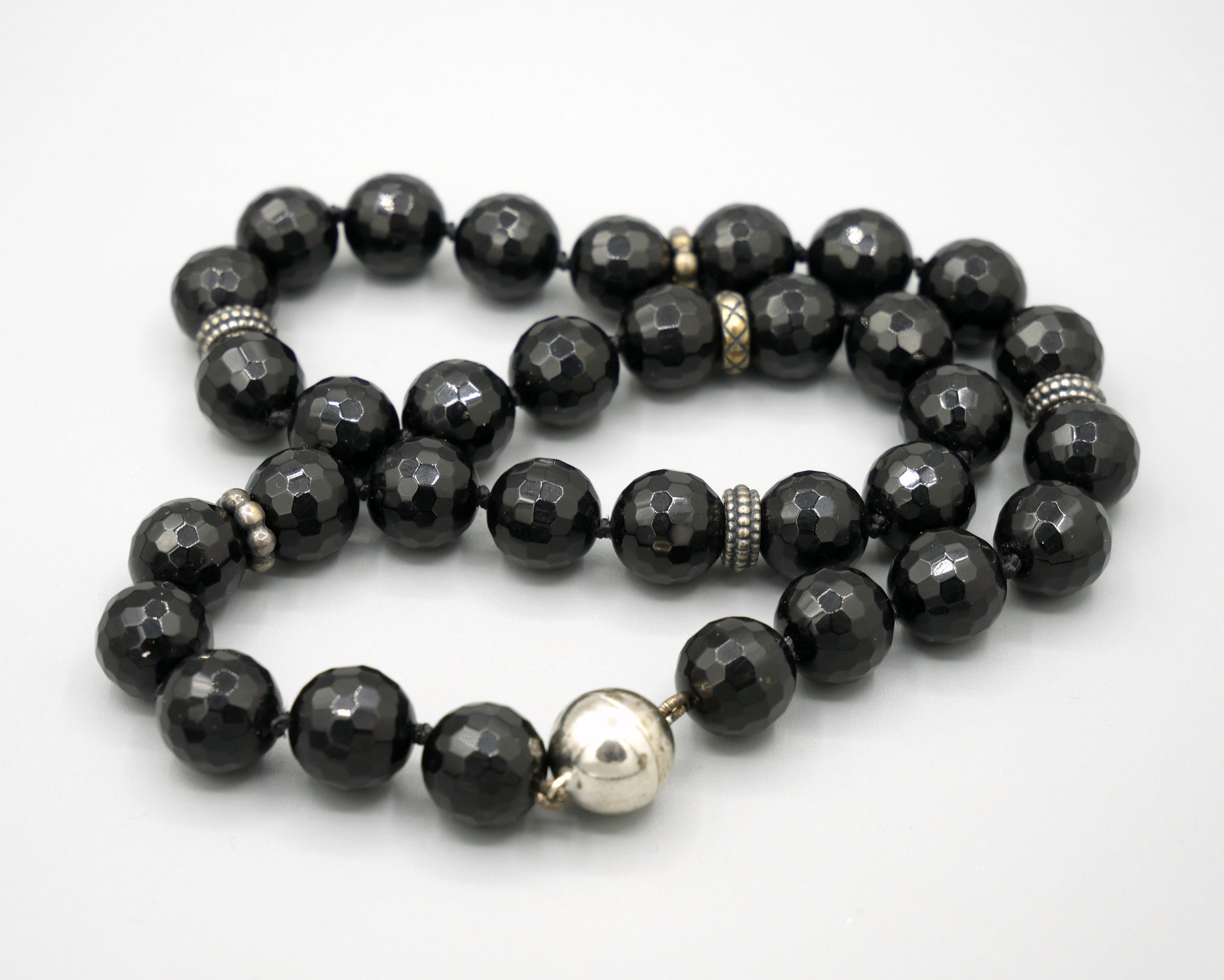 Collier Ancien Perles Cristal Noir Taillé à Facettes - Fermoir 1900 - Occasion