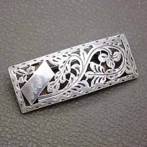 Antique 835 Silver Brooch: AJL Etched Monogram, 1920s Arts