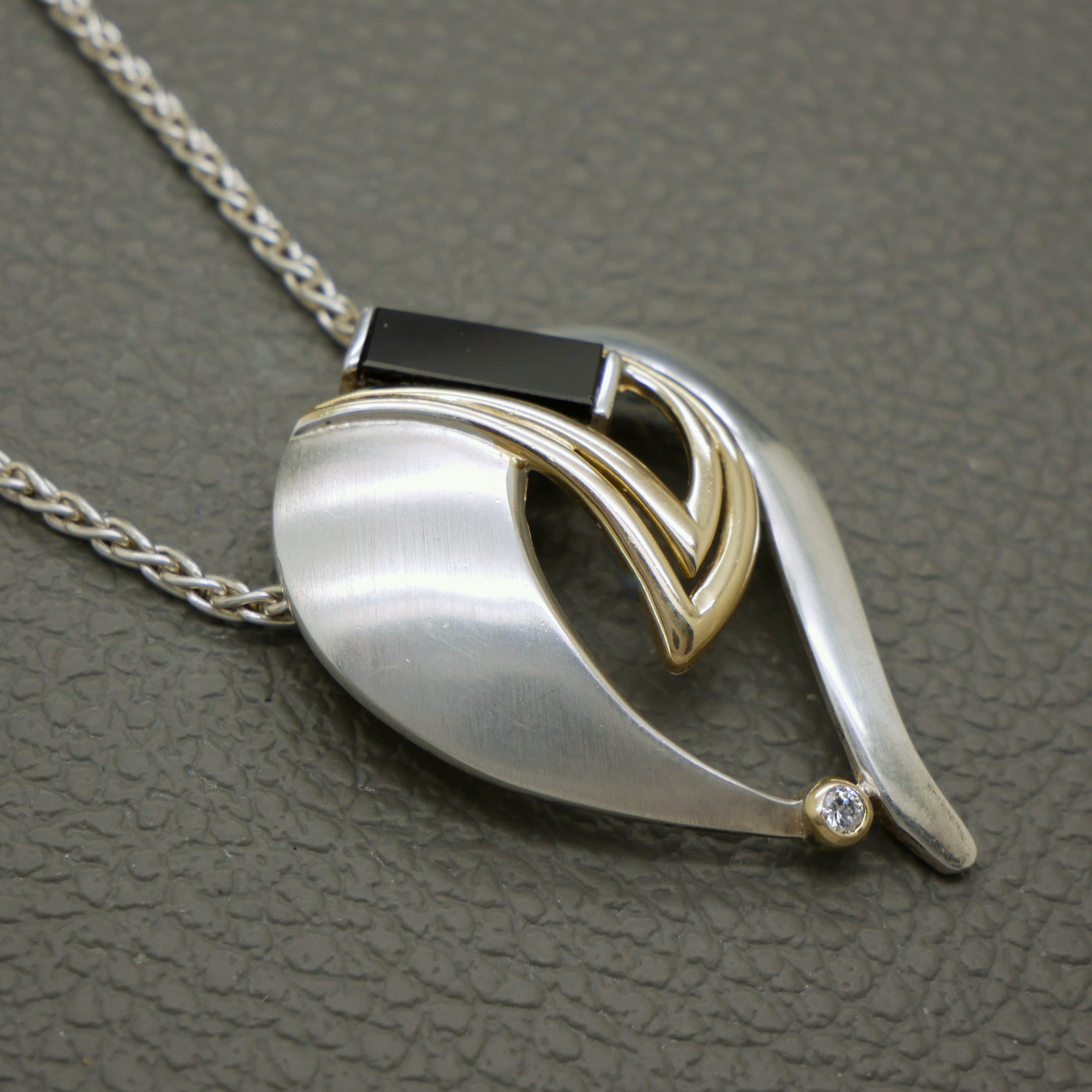 Collier Chaîne Vintage En Argent Sterling 925 - Style Moderniste Sculpté - Occasion TBE
