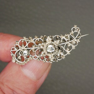Antique silver brooch, Simili crystal old cut diamond imitation pin, 1800's Victorian period Dutch heritage jewelry