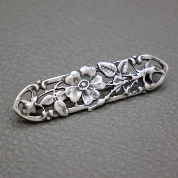 Small Vintage 835 Silver Bar Brooch, Rose Hip Flower Pin, Dutch Heritage Jewelry, Retro Accessory - KW5