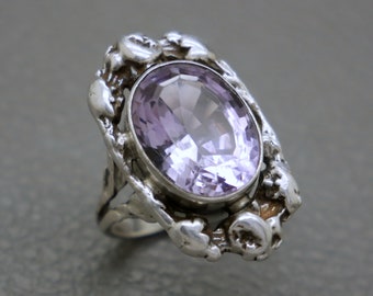 Antique Amethyst & 835 Silver Ring Size 7 - 1900's Victorian Style Jewelry - Purple Gemstone Ring, February Birthstone  - KW5