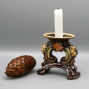 Vintage Majolica Candlestick Candle Holder, Art Deco German Pottery, Underglaze hand painted mantelpiece ornament