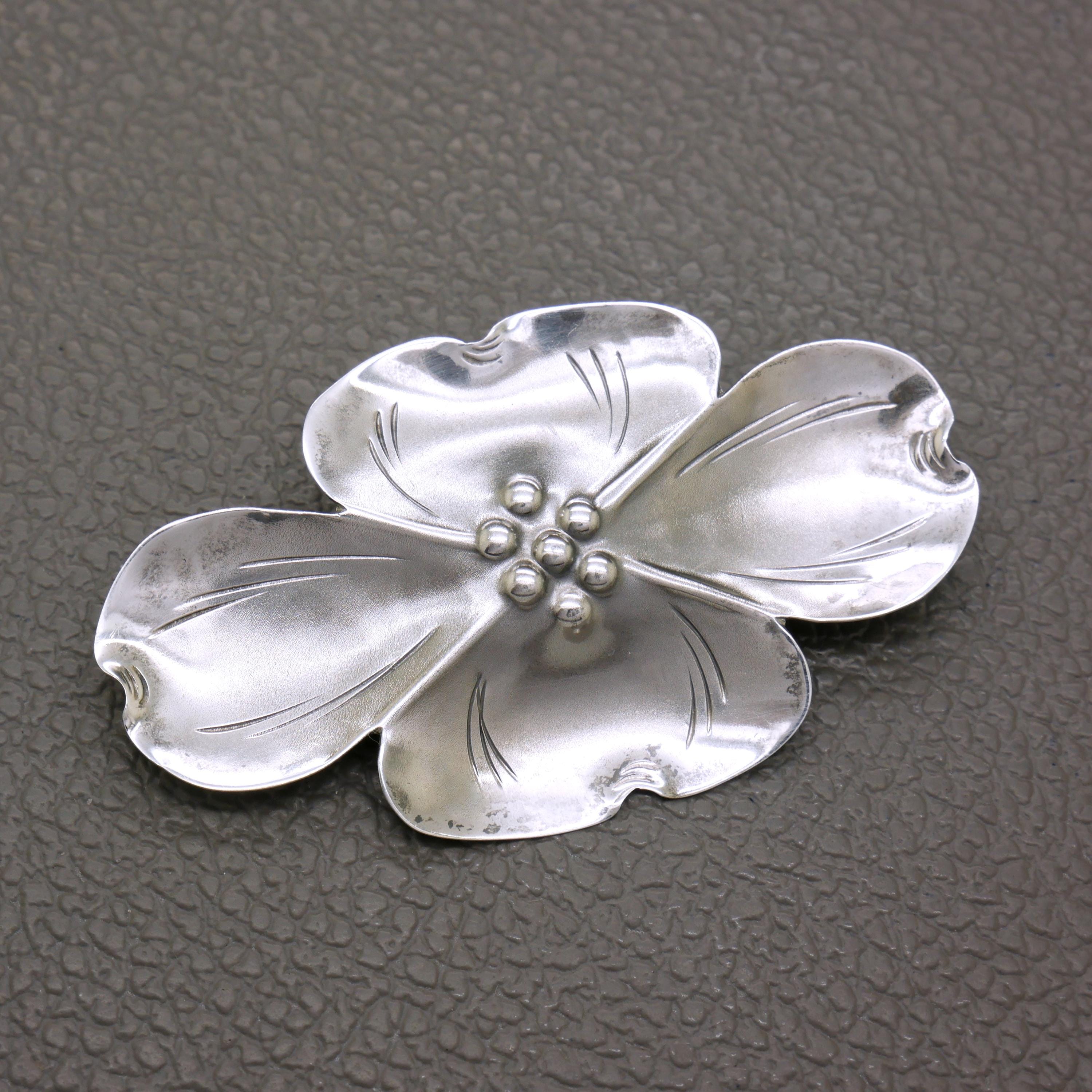 Stuart Nye Large Sterling Silver Dogwood Flower Brooch - Vintage