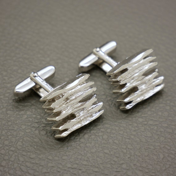 Textured Modernist 800 Silver Rectangular Cufflin… - image 1