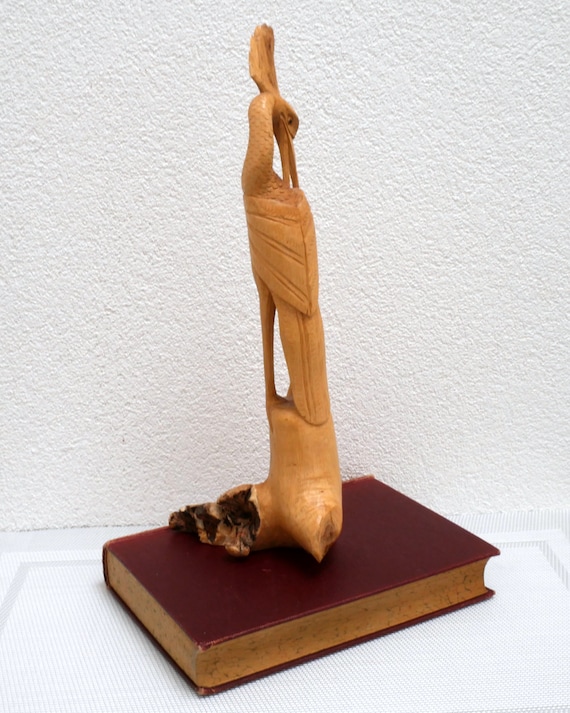 インドネシア　木製彫刻　アンティーク バリ島のアンティークなサギの木彫り：1930年代のインドネシアの