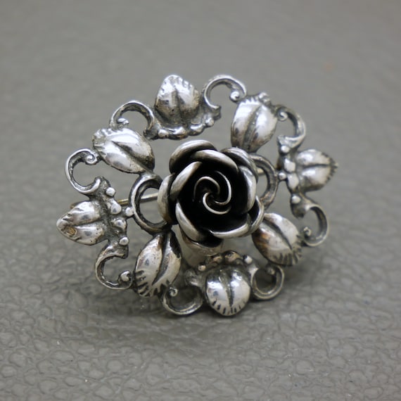 TEKA Theodor Klotz Sterling Silver Rose Flower Br… - image 2