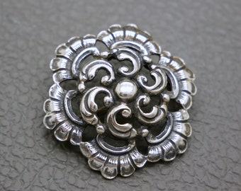 Small 835 Silver Brooch with Biedermeier Flower Ornament - Victorian Style Mid Century Vintage Jewelry, KW5