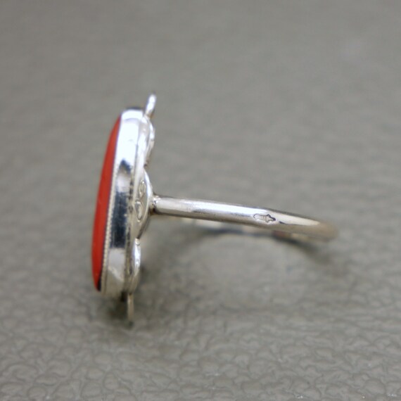 Vintage Red Coral & 835 Silver Ring, Genuine Medi… - image 7